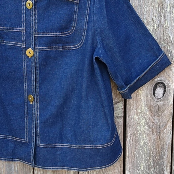 Dark Denim Short-sleeved Stretch Jacket Topper - Picture 3 of 9